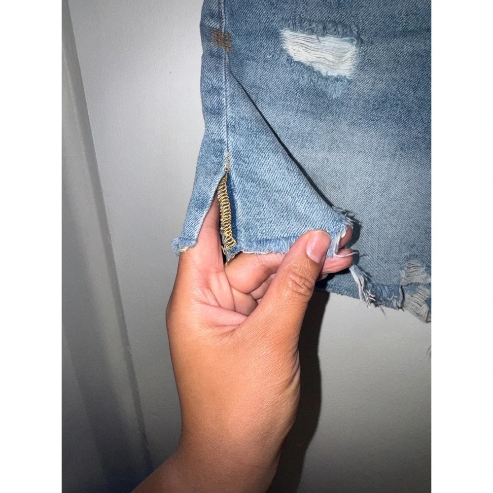 We The Free Distressed Denim Shorts Blue Cutoff Button Fly Size 29